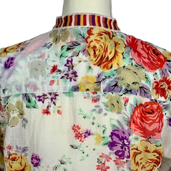 Floral Embroidered Boho Cottagecore Blouse 100% Cotton Lightweight L Romantic - Picture 7 of 11